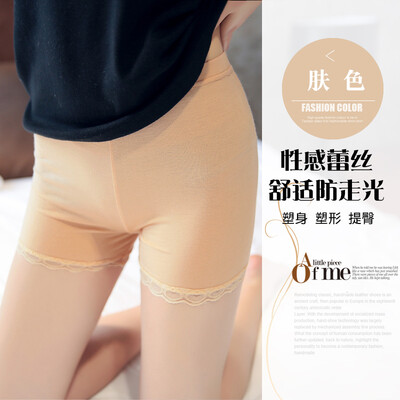 

Langsha safety pants anti-lighting female summer lace can wear ice silk three points insurance shorts underwear no trace thin section leggings 1 skin color lace
