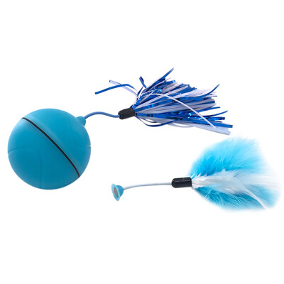 

Gobestart Interactive Self Rotating USB Charged Pets Chaser Ball with Detachable Feather