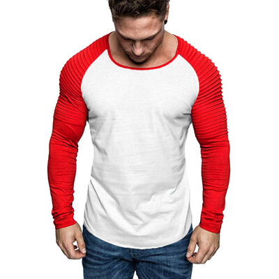 

Toponeto Mens Casual Slim Fit Long Sleeve Patchwork Shirt Top Round Neck Blouse