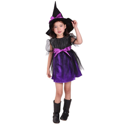 

Kids Halloween Cosplay Party Costume Dress Little Girls Cute Little Devil Witch Masquerade Cosplay Dress With Hat