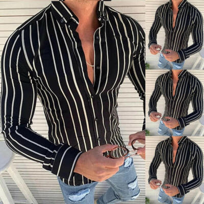 

Mens Long Sleeve Outdoor Button Shirt Bamboo Fiber Shirt Slim Striped Shirt Hot