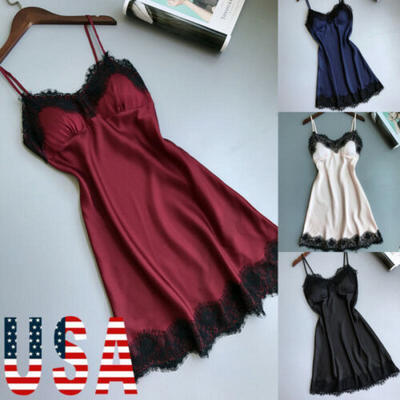 

Women Lingerie Silk Lace Robe Dress Babydoll Nightdress Nightgown Sleepwear US