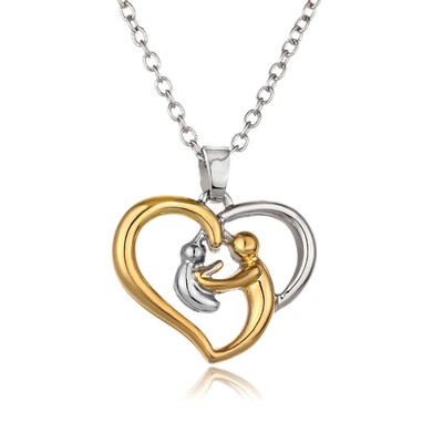 

Two-color Heart-shaped Mother Hug Child Clavicle Chain Jewelry Exquisite Gold Pendant Necklace Jewelry