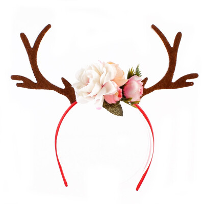 

Women Grils XMAS Deer Elk Antler Flower Hairband Headband Party Cosplay Costume