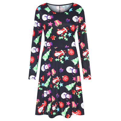 

Tailored Womens Stylish O Collar Splice Print Long Sleeve Dress Long Dress