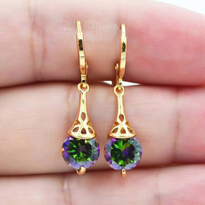 

Fashion Gold Color Filling Round Rainbow Mystic Topaz Zirconia Earrings