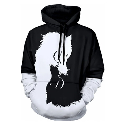 

Toponeto Mens 3D Wolf Printed Long Sleeve Hooded New Style Coat Hoodie Blouse Tops