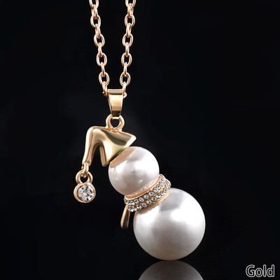 

Christmas Snowman Necklace Faux Pearl Pendant Chain Jewelry Gifts Hot