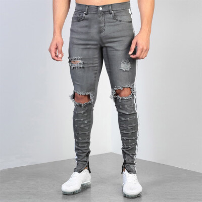 

Tailored Mens Fashion Denim Cotton Hole Straight Pocket Trouser Distressed Jeans Pant