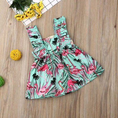 

Summer Toddler Baby Girl Kid Party Dress Floral Casual Flamingo Dresses Sundress