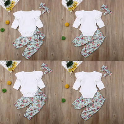 

Baby Girls 3PCs Floral Outfits Set Newborn Toddler Clothes Tops Pants Romper