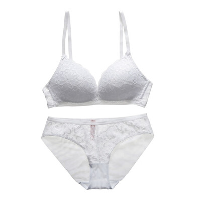 

Sexy Lingerie Set Thin Lace No Steel Ring Cotton Cup Bow Gathered Bra Underwear Set