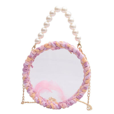 

2019 summer new fashion feather pearl hand-woven transparent jelly bag portable chain shoulder Messenger bag