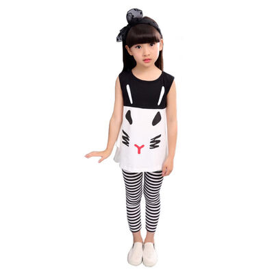 

Children Girls Cartoon Sleeveless Tops Suits VestStriped Pants Summer Baby Girl Cotton Trousers Outfits Set Children Clothing