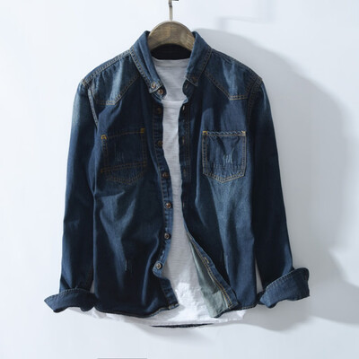 

Toponeto Mens New Fashion Autumn Winter Casual Denim Long Sleeve Pockets Tops Blouse