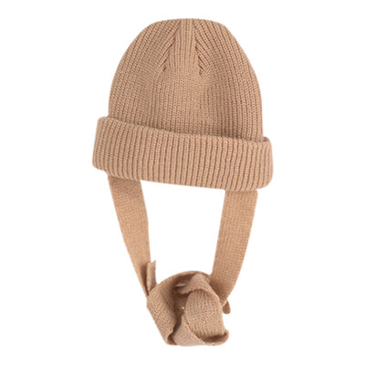 

Kids Girls Boys Solid Print Baby Strap Design Hats Winter Newborn Cute Warm Knitted Hemming Caps