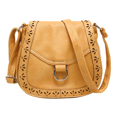

Vintage Women Hollow Design Solid Color Faux Leather Flap Crossbody Shoulder Bag