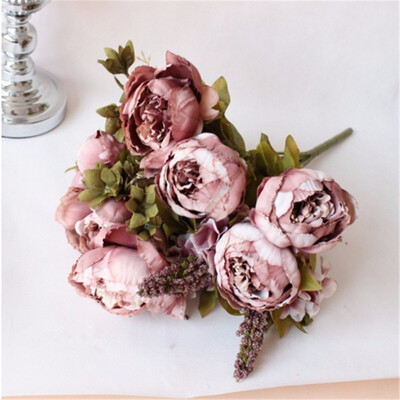 

Artificial Flowers Silk flower European Fall Vivid Peony Fake Leaf Wedding Home Party Decoration
