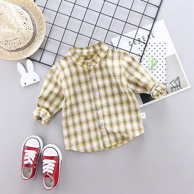 

Autumn Baby Boys Long Sleeve Stand Collar Plaid Shirt Kids Tops Shirts Casual Blouse