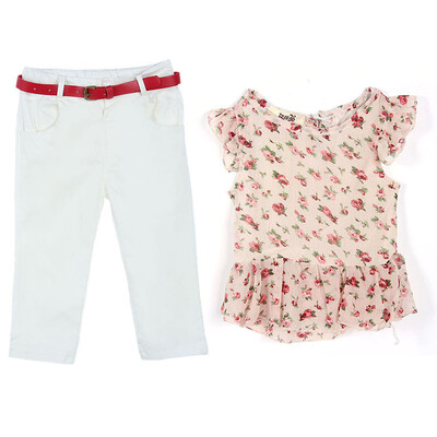 

3Pcs Baby Girls Short Sleeve T-shirtPantsBelt Set Clothes Kids Summer Outfits