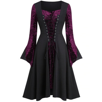 

Tailored Fashion Women Casual Plus Size Long Sleeve Cross Bandage Partchwork Loose Dress