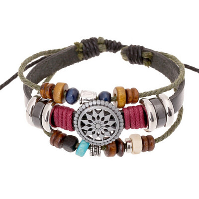 

New Fashion Handmade Braided Vharm Genuine Leather Bracelet Men&Woman Fashion Vintage Engraved Bracelets