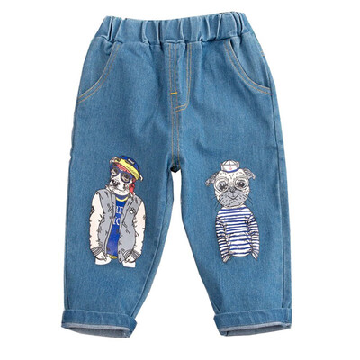 

Autumn Toddlers Kids Boys Girls Denim Jeans Kids Cartoon Print Long Pants Fashion Trousers Bottoms 6-24M