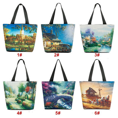 

New Vintage Women Handbag Landscape Print Large Capacity Casual Shoulder Bag Tote