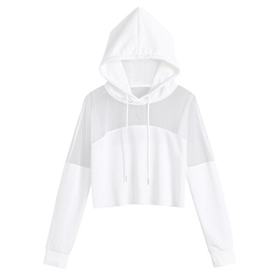 

Women Sweatshirt Sexy Mesh Hoodies Streetwear Harajuku Autumn Patchwork Hoodie Female Cropped Clothes