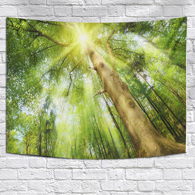 

Toponeto Misty Forest Tapestry Wall Hanging Nature Landscape Tapestry Sunshine Through Tree Tapestries For Bedroom Living Room