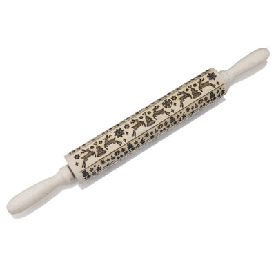 

Christmas Wooden Rolling Pins Reindeer Engraved Embossing Decorative Rolling Pin For DIY Cookies Cake Fondant