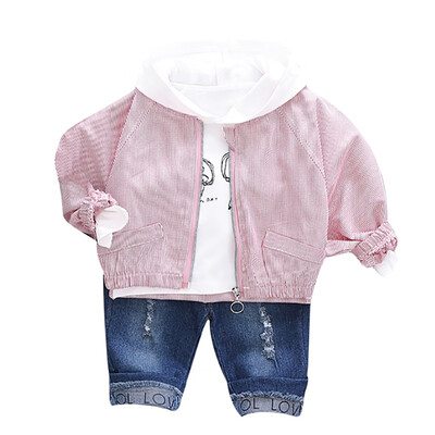 

Autumn Baby Boy Girl Cute Long Sleeve Cartoon Print Hoodie T-shirt Striped Sweatshirt Denim Trousers Casual Outfits