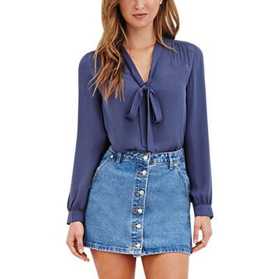 

Office Wear Women Summer Chiffon Blouses Shirts Lady Girls Casual O-Neck Bow Tie Long Sleeve Tops Shirts Blusas