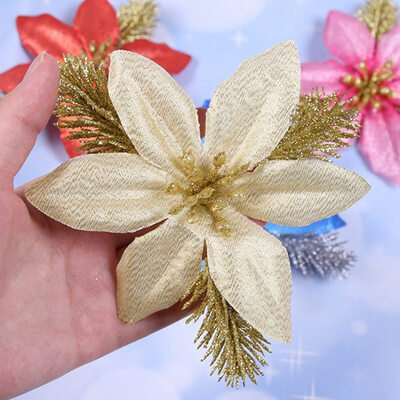 

New 3Pcs Artificial Christmas Flowers Glitter Fake Flowers Merry Christmas Tree Decorations Gift Xmas Ornament 57In