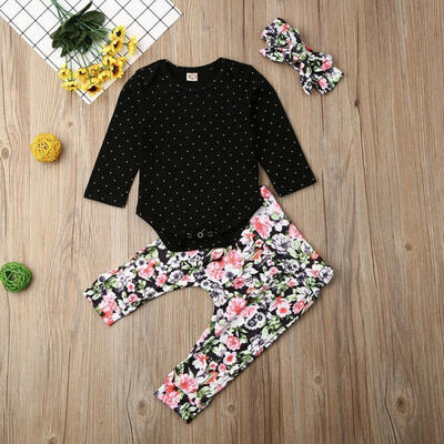 

Newborn Baby Girls Tops Romper Floral Pants Outfits Set Clothes 0-18M