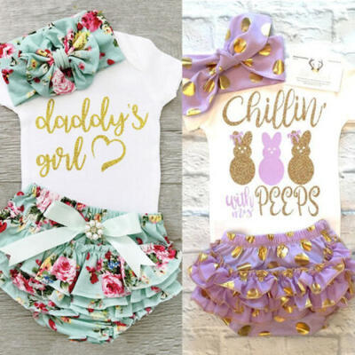 

US Flower Infant Baby Girl Tops Romper Tutu Pants Tutu Skirt Headband Outfit Set