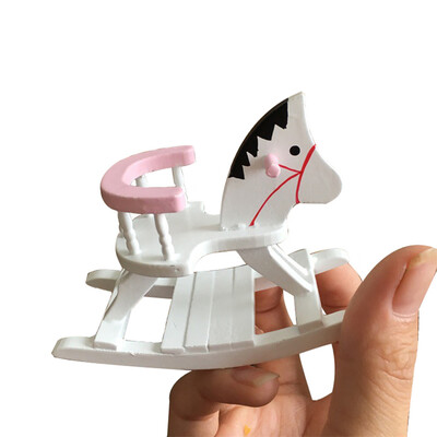 

〖Follure〗Dollhouse Miniature White Wooden Rocking Horse Chair Nursery Room Furniture 112