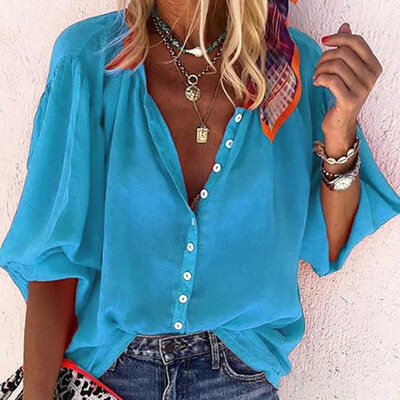 

Fashionable blouse women Single Breasted Shirt Blouse Ladies Tops Long Sleeve Blouses Office Blouse