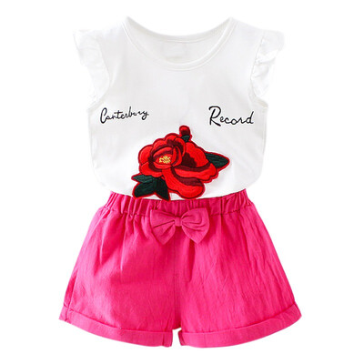 

2PCS Newly Summer 1-4T Hot Sale Baby Girls Casual Clothes Set Newborn Kids Printed Fashion Short Sleeve Suits