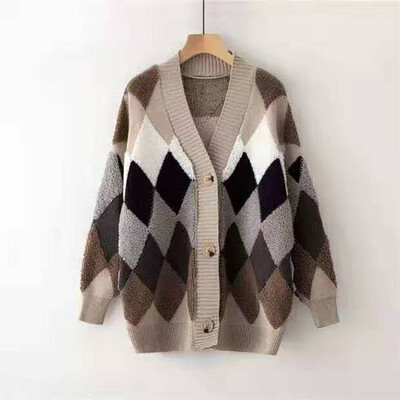 

Tailored Women Print Cardigan long Sleeve Loose Knitted Sweater Tops