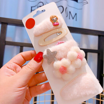 

Baby Children Clips 3-12T New Autumn Winter Candy Color Plush Princess Cartoon Imitation Flower Hair Duckbill Clips 5 Pieces