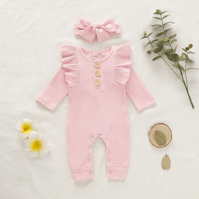 

Autumn Baby Girls Rompers Clothes Cute Cotton Newborn Jumpsuit Playsuit Infant Toddler RomperHeadband 2Pcs Outfits Set
