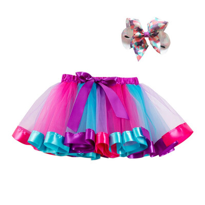 

Girls Summer Mesh Rainbow Color Matching High Waist Skirt Short Pleated Sweet SkirtHairband