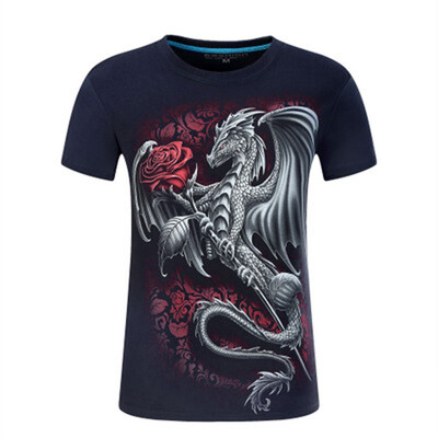 

Cotton T Shirt Men 3d Print Short Sleeve Tops Tees 2019 Korea Style Wolf Rose O-Neck Shirts for Men&Women