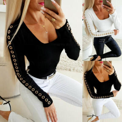 

Sexy Women T Shirt Ring Long Sleeve Blouse Ladies Bodycon Casual Tops Tee