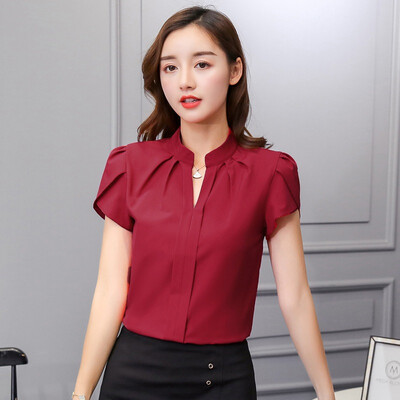 

White Shirt Female Short Sleeve Shirt Fashion Bodycon Leisure Chiffon Blouse Tops