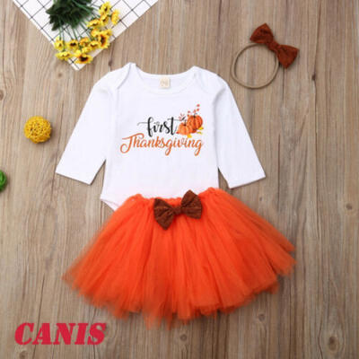 

US Thanksgiving Newborn Baby Girl Clothes Romper BodysuitTutu Dress 3PCS Outfit