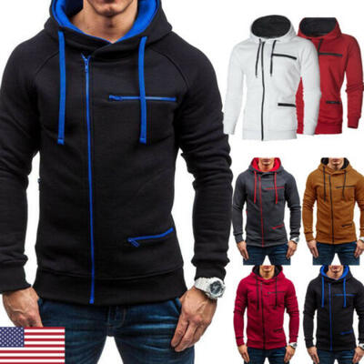 

USA Mens Winter Hoodies Slim Fit Hooded Sweatshirt Outwear Sweater Coat Jacket