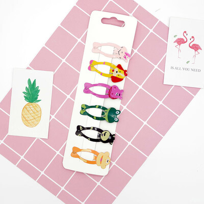 

Cute Cartoon Animal Children Babys Clip Metal Paint Girls Hairpin Baby Print Flower Haripin 6 pack Kids Hair Accessories