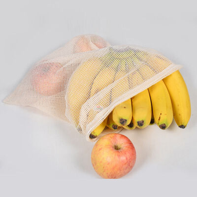 

Reusable Fruit Vegetable Cotton Net Bag Kitchen Mesh Drawstring Storage Bags Durable Wear-resistant Repeatedly Washed Foldable